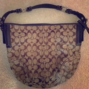 Coach Signature Leather Trim Hobo Purse